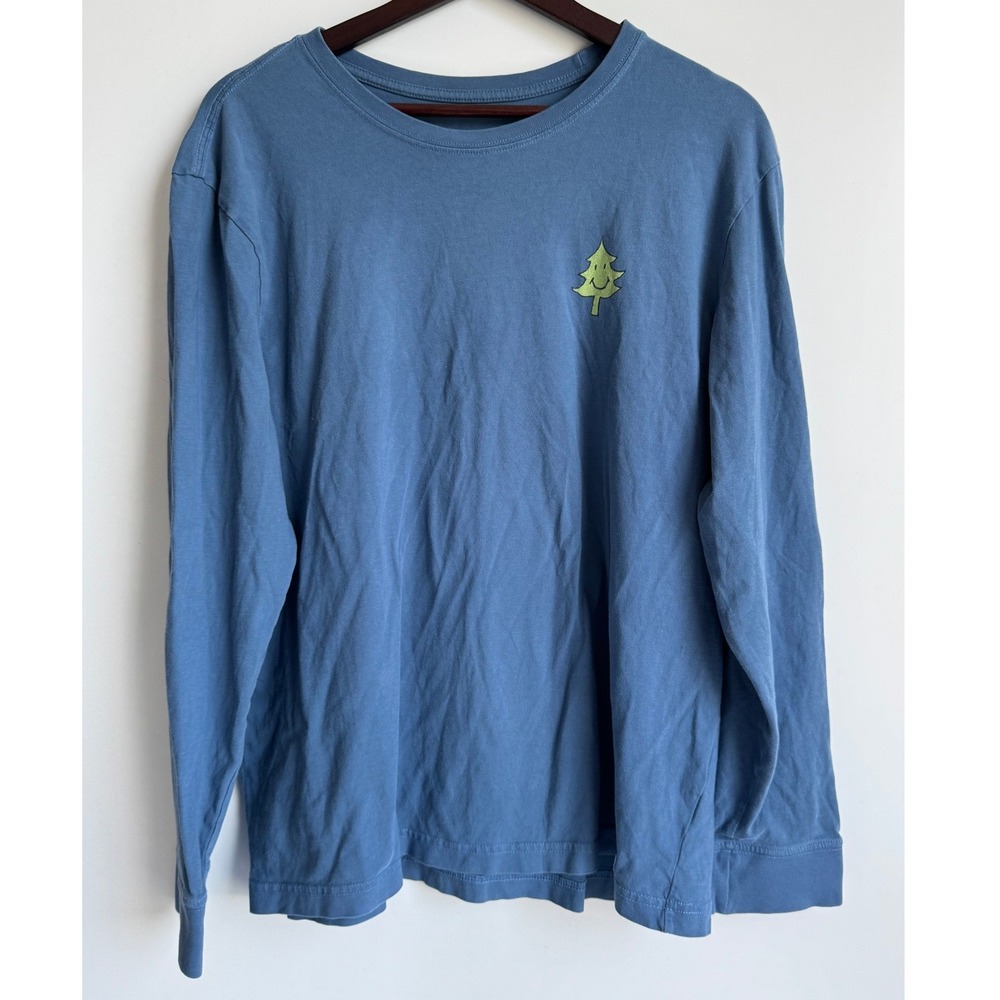 Life is Good Mens Crusher Long Sleeve T-Shirt Blue Smiley Pine Tree Large